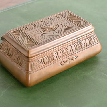 Tiffany Studios New York American Indian Pattern Bronze Stamp Box