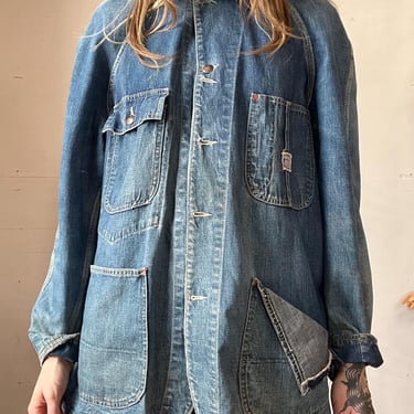 L XL, Vintage 1940s Pay Day Denim Chore Jacket, Workwear 