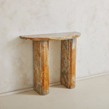 Orange Marble Demilune Console Table with Column Legs, Italy 1980s