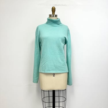 Vintage Cashmere Turtleneck Sweater | Womens  Seafoam Green Polo Neck Sweater| Size Medium 