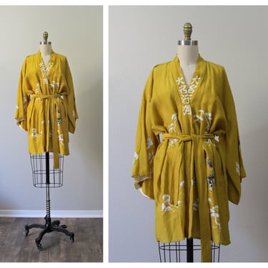Vintage 1940s 50s I Magnin Mustard Gold California Kimono jacket Coat  // Modern One Size 