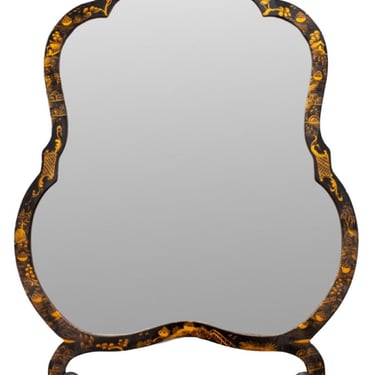 Chinese Painted Lacquer Mirror and Stand