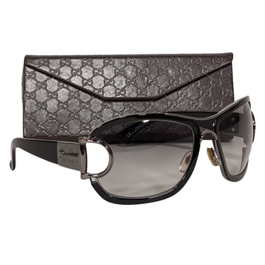 Gucci - Black &amp; Gunmetal Detail Sunglasses