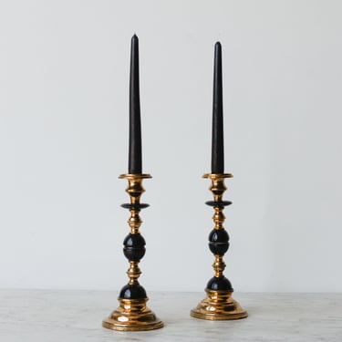 Brass and Marble Candlesticks with Beeswax Tapers