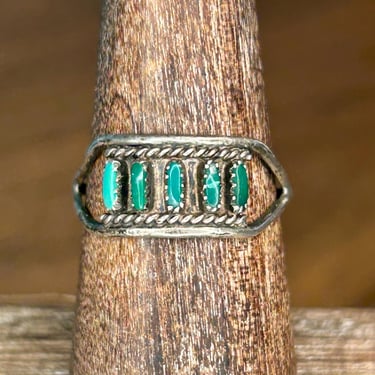 Vintage Turquoise Ring Zuni Needlepoint Native American Jewelry Old Handmade 
