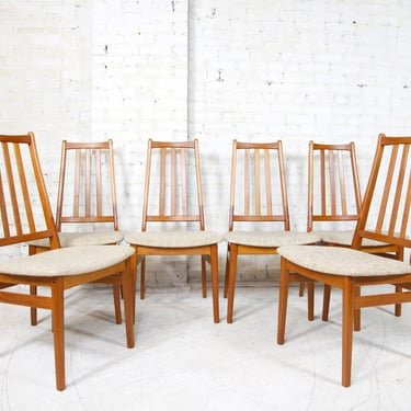 Set of 6 MCM Scandinavian tall back teak dining / kitchen chairs Made in Denmark | Free delivery in NYC and Hudson Valley areas 
