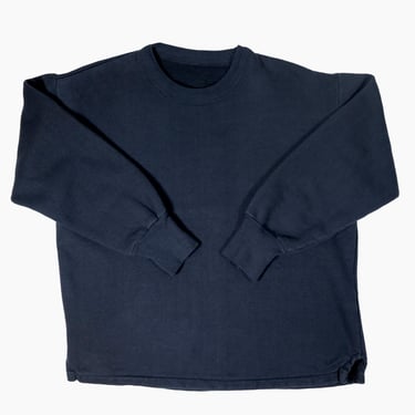 Vintage French Overdye Ocean Blue Crew Sweatshirt | Cozy Fleece Quarter Puff Sleeve | 70s Made in France | XS S M L XL | 