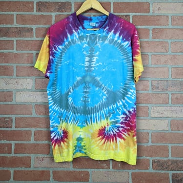 Vintage 80s Peace Sign Tie Dye ORIGINAL Hand Dyed Tee - Extra Large (fits Large) 