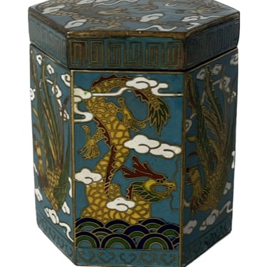 Vintage Cloisonne Dragon and Phoenix Metal Box, Vintage Dragon Box, Vintage Phoenix Box, Vintage Chinese Decor, Novelty Asian Box, Asian 