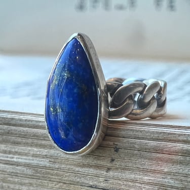 Chain Silver Band - Lapis - Size 5