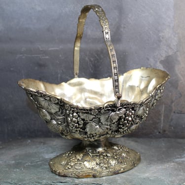 Vintage Ornate Silver-Toned Serving Dish with Handle | Fruit Motif | Circa 1950s D.T.CO #8103 | Made in Japan | Thanksgiving | Bixley Shop 