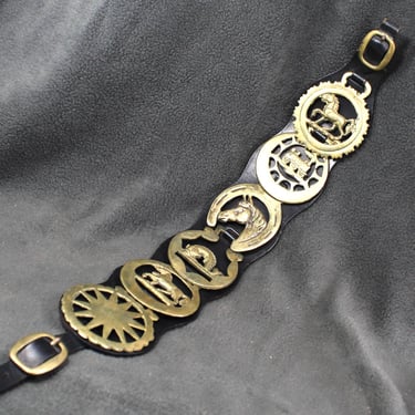 Brass Bridle Harness Medallions | Horse Brasses | Strap with 6 Brass Medallions | British Bridle Medallions | Bixley Shop 