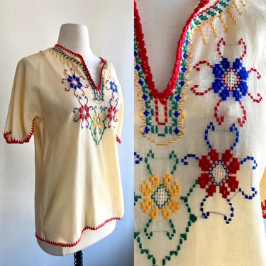 Sweet Vintage 60s 70s HAND STITCHED Blouse / MEXICAN Top 