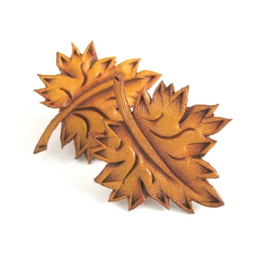 Tooled Leather LEAF Earrings, Boho Earrings, Mexican Style, Southwest Style, Hippie, Cowgirl, Screwback Earrings / FREE Shipping 