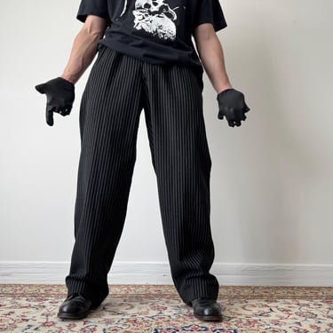 Vintage 80s Suspender Pinstripe Trousers/ 1980s High Waisted