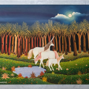 Branko Paradis Unicorn Family Oil on Canvas