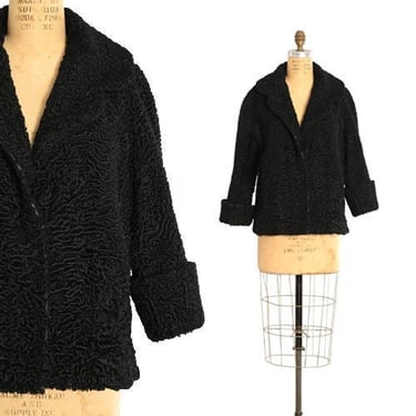 40s Persian lamb fur coat | Vintage 1940s black Persian curly Lamb coat 