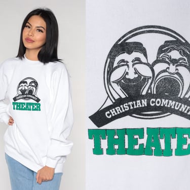 Christian Community Theater Sweatshirt 90s The Sound Of Music Graphic Sweater Musical Play Drama Acting Retro White Raglan Vintage 1990s XL 