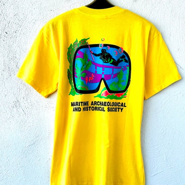 Vintage Diving Maritime Archaeology Tshirt // Yellow Bright Cotton Unisex Shirt 