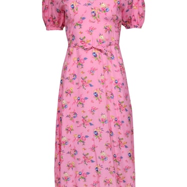 Faithfull the Brand - Pink Floral Print Puff Sleeve Maxi Dress Sz 2