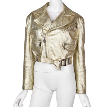 Gianni Versace Vintage AW 1994 Gold Embossed Leather Moto Jacket