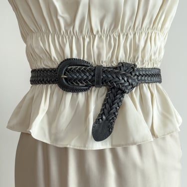 black braided leather belt 90s vintage black belt 