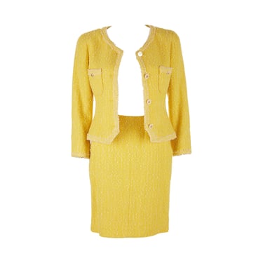 Chanel Yellow Cropped Blazer Skirt Set