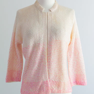 Fabulous 1960's Cardigan in Pink Ombre Sequins By Sara Fredricks / ML