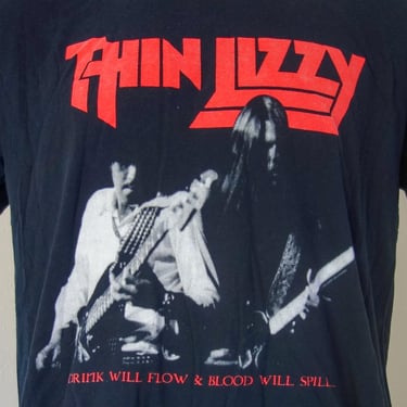 Thin Lizzy band t shirt XL, drink will flow and blood will spill soft faded black tee, Irish classic rock metal album rock & roll 