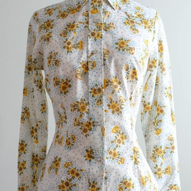 Glorious 1970's Yellow Pansy's Vintage Western Shirt / Sz M/L