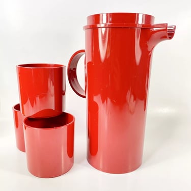 Mid Century Modern Red Dansk Serving Pitcher W 3 Cups GUNNAR CYREN MCM Vintage