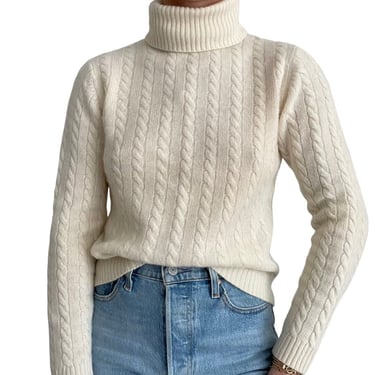 Vintage 90s Ann Taylor 100% Cashmere White Soft Cable Turtleneck Sweater Sz S 