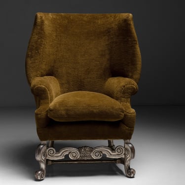 Barrel Back Armchair in Cotton Chenille Velvet by Pierre Frey