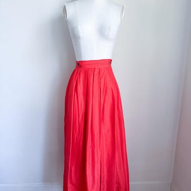 Vintage 1980s Red Silk Skirt / M 