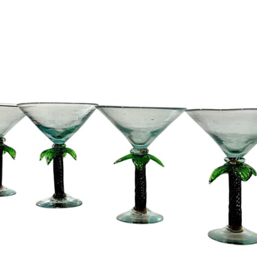 Vintage 1990s Set of Four Palm Tree Glasses 