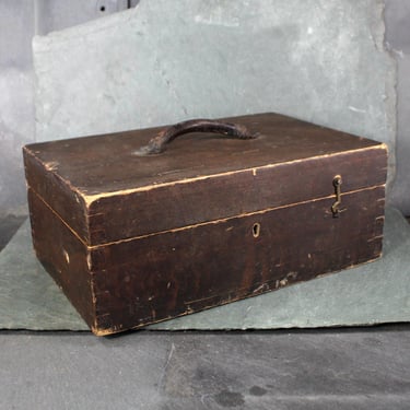 Antique Wooden Lock Box | Antique Wooden Storage | Rustic Wooden Box with Leather Handle | Bixley Shop 