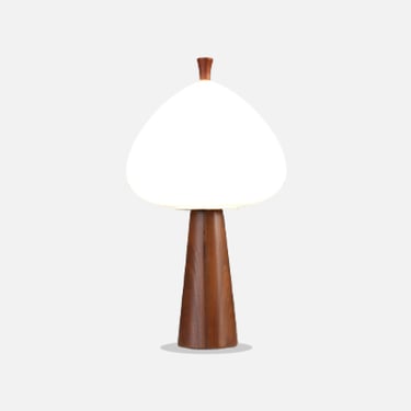 Mid-Century Modern Mushroom Glass & Walnut Lamp by Laurel