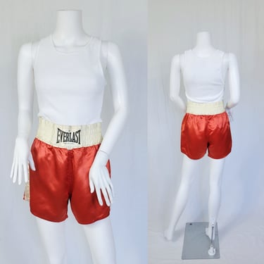1960's Red White Satin Everlast Boxing Shorts I Sz Med I W: 32