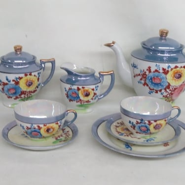 Porcelain Lusterware Floral Painted Eight Piece Tea Set Made in Japan 3577B