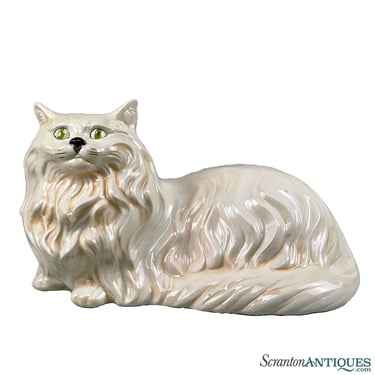 Mid-Century White Porcelain Long-Haired Persian Cat Sculpture