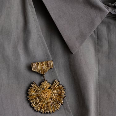Embroidered Imperial Heart Medal Pin