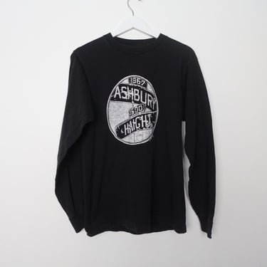 vintage 90s HAIGHT - ASHBURY vintage black and white San Francisco long sleeve t-shirt -- size medium 