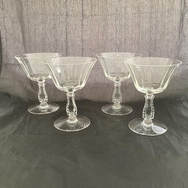 Set of 2 Vintage Mid Century Modern Cut Crystal Coupe Cocktail Glasses, Fostoria Silver Flutes, Art Deco Champagne Saucers, Martini Glasses 