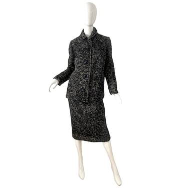60s Gaby Espana Dress Set / Vintage Boucle Mohair Skirt Suit / 1960s Mod Skirt Jacket Suit Medium 