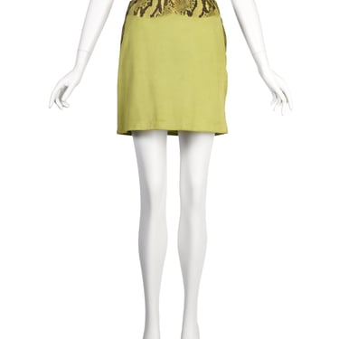 Gianni Versace Vintage 1990s Green Suede and Snakeskin Mini Skirt