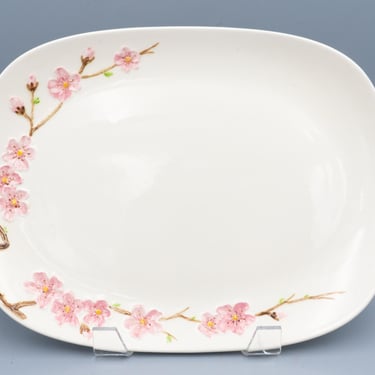 Metlox Poppytrail California Peach Blossom 13" Oval Serving Platter | Vintage California Pottery Mid Century Modern Dinnerware 