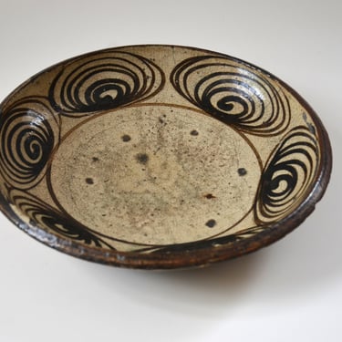 Large Vintage Hand Thrown Stoneware Studio Art Pottery Shallow Bowl - 10