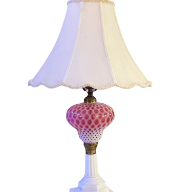 Vintage Pink Glass Lamp with Scallop Shade