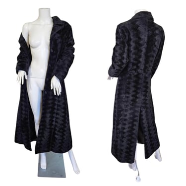 1990s Long Black Fake Fur Maxi Coat Sz Lrg 