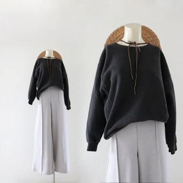 worrrn black sweatshirt - vintage 90s y2k womens oversized sweats top shirts minimal comfortable 